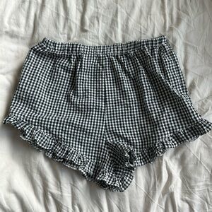 Checked High-Waist Shorts with Frills and Elastic Waistband